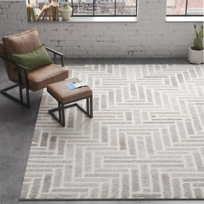 Steelside™ Amirah Geometric Wool/Viscose Taupe/Gray/Black Area Rug